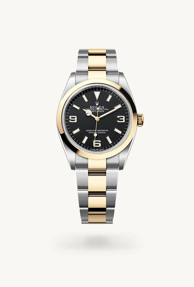 rolex Explorer in Yellow Rolesor - combination of Oystersteel and yellow gold, M124273-0001 - Clarkson Jewelers