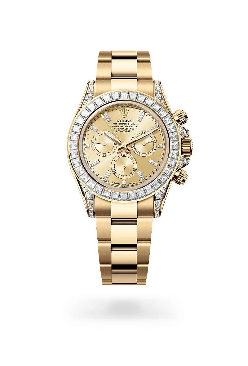 Rolex Cosmograph Daytona in 18 kt yellow gold with lugs set with diamonds, M126598TBR-0001 - Clarkson Jewelers
