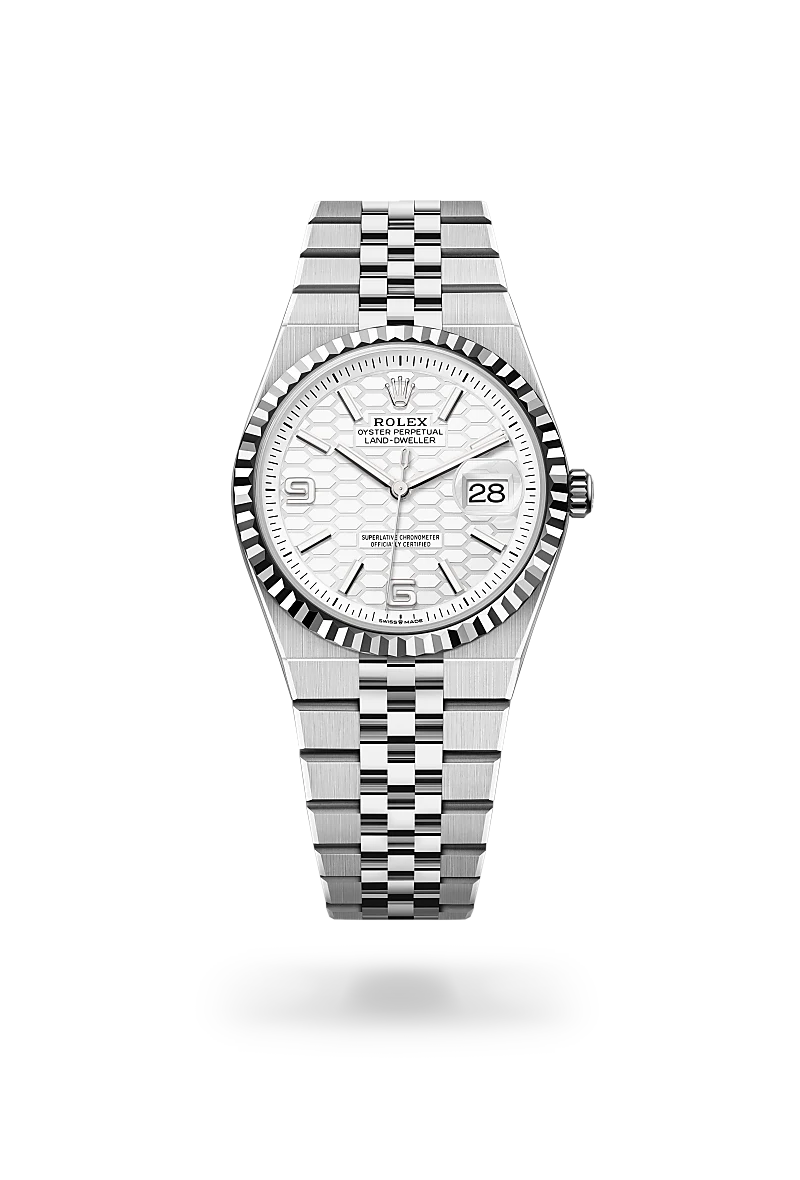 rolex Land-Dweller in White Rolesor - combination of Oystersteel and white gold, M127234-0001 - Clarkson Jewelers