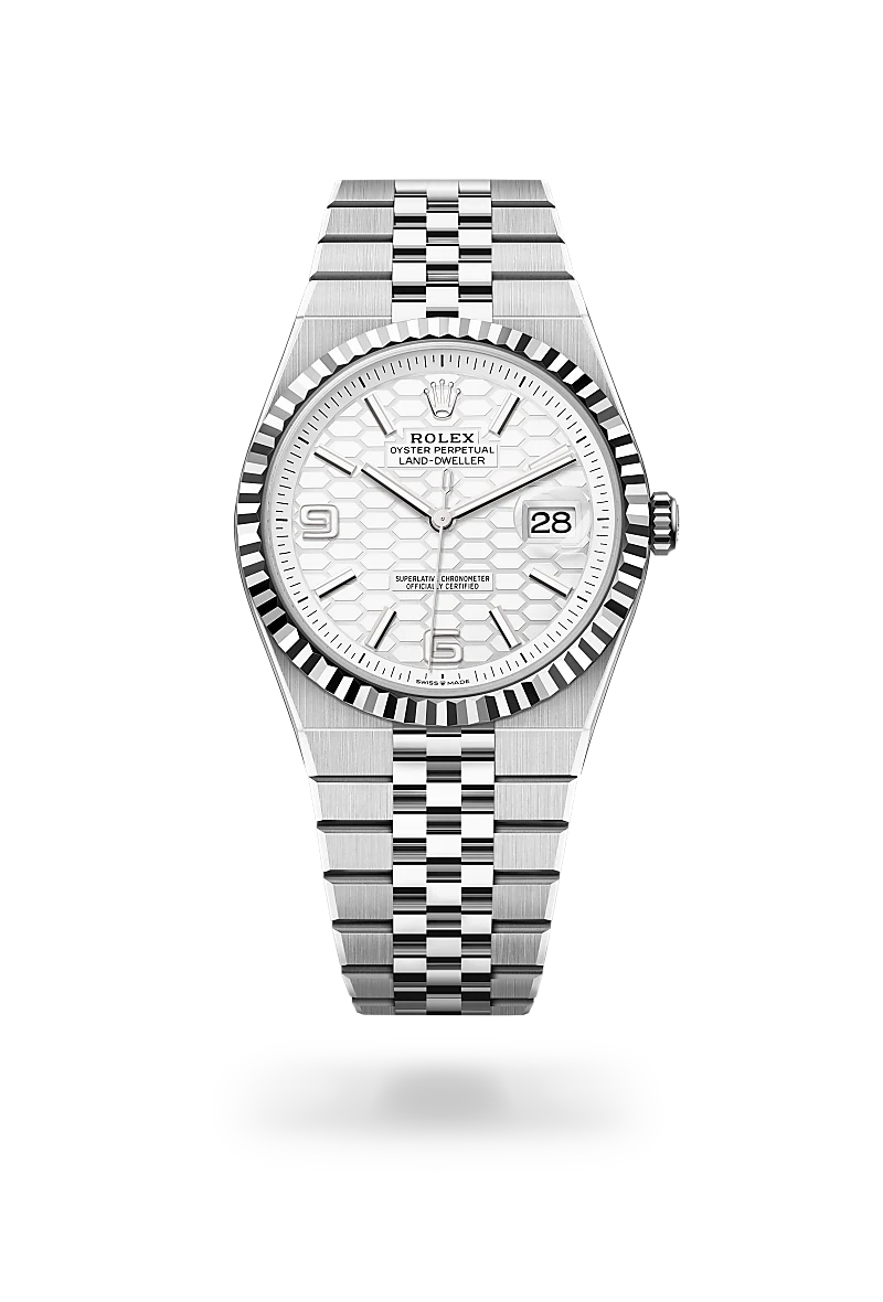 Rolex Land-Dweller in White Rolesor - combination of Oystersteel and white gold, M127334-0001 - Clarkson Jewelers