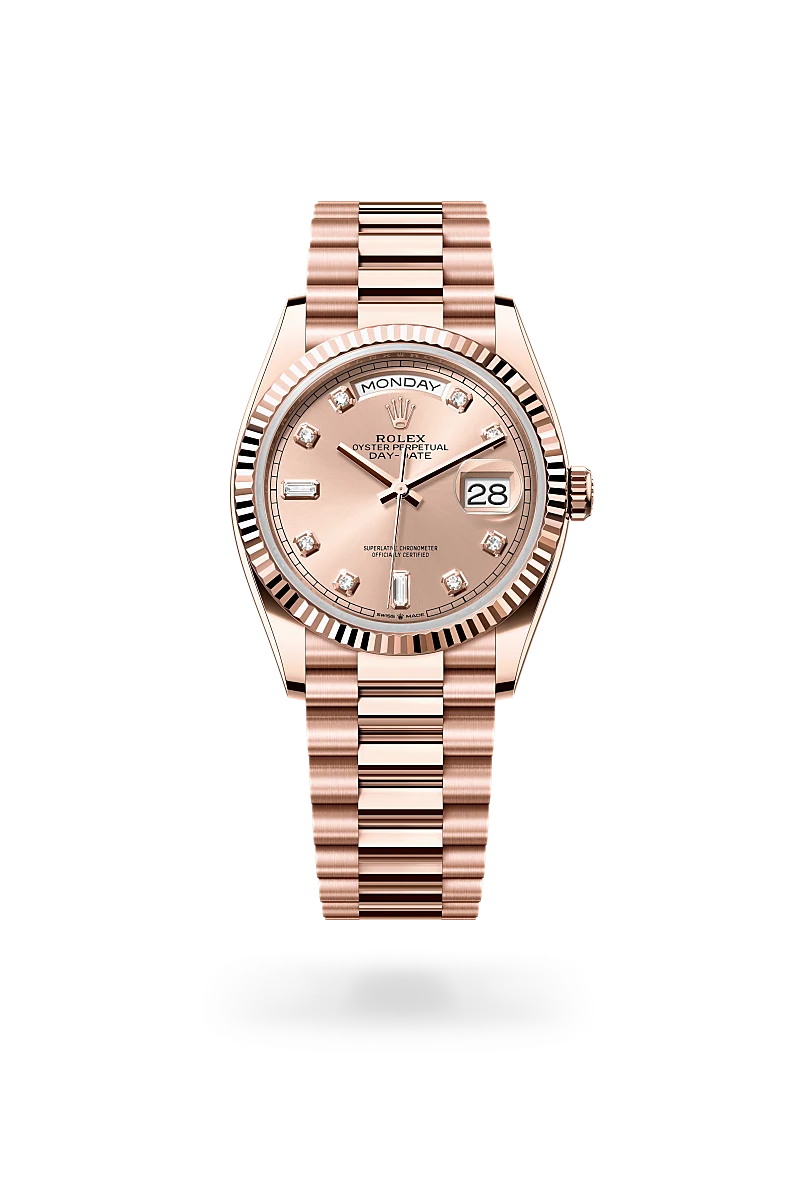 rolex Day-Date in 18 kt Everose gold, M128235-0009 - Clarkson Jewelers