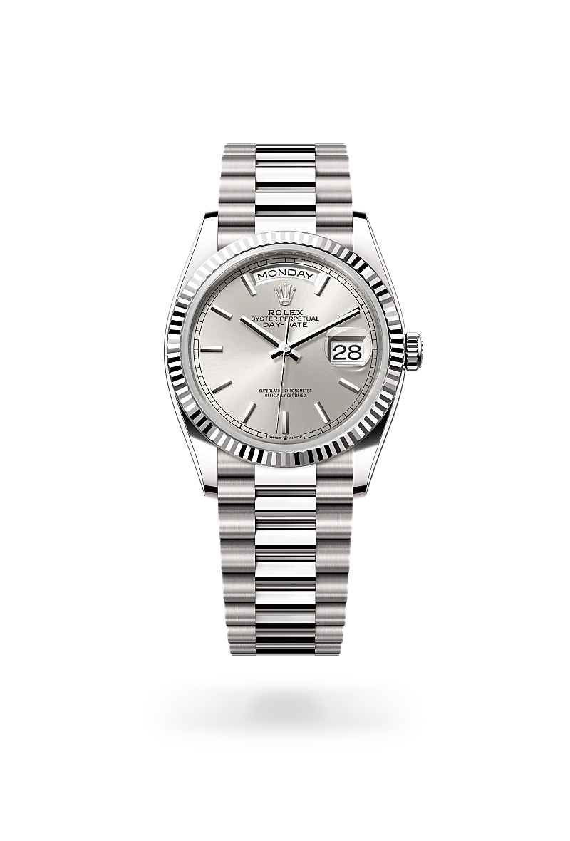 rolex Day-Date in 18 kt white gold, M128239-0005 - Clarkson Jewelers