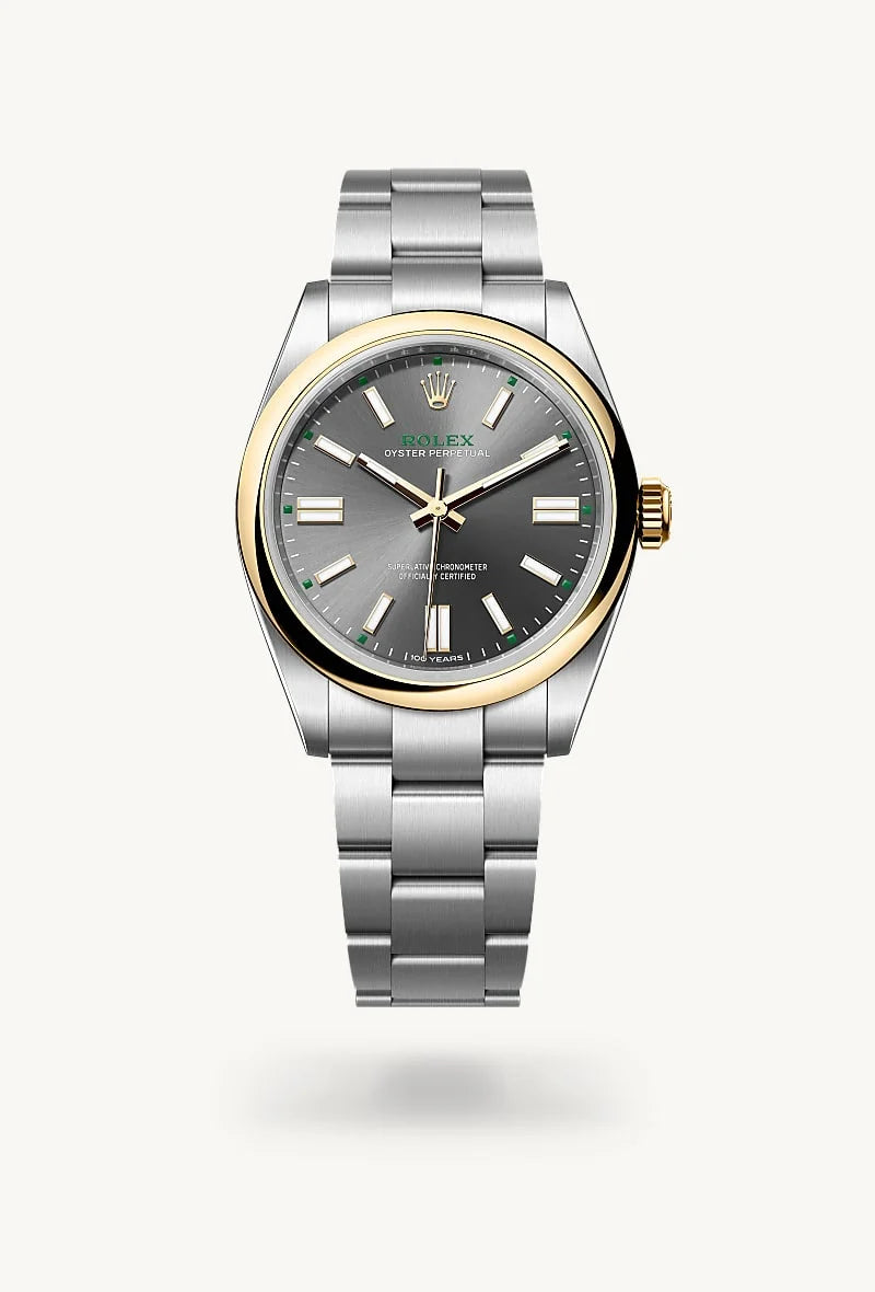 rolex Oyster Perpetual in Yellow Rolesor - combination of Oystersteel and yellow gold, M134303-0001 - Clarkson Jewelers