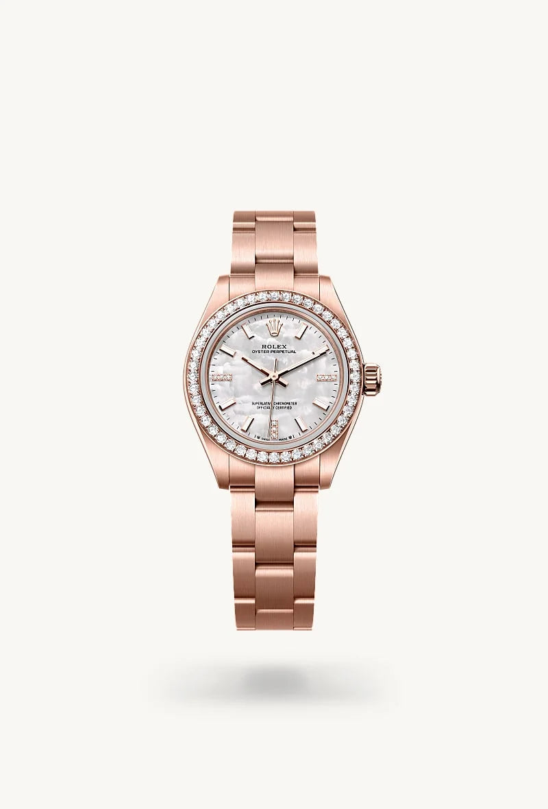 rolex Oyster Perpetual in 18 kt Everose gold, M276245RBR-0001 - Clarkson Jewelers