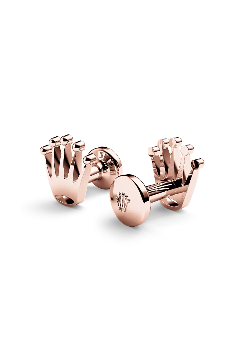 Rolex ‘Crown’ cufflinks Everose gold A1015 at Clarkson Jewelers