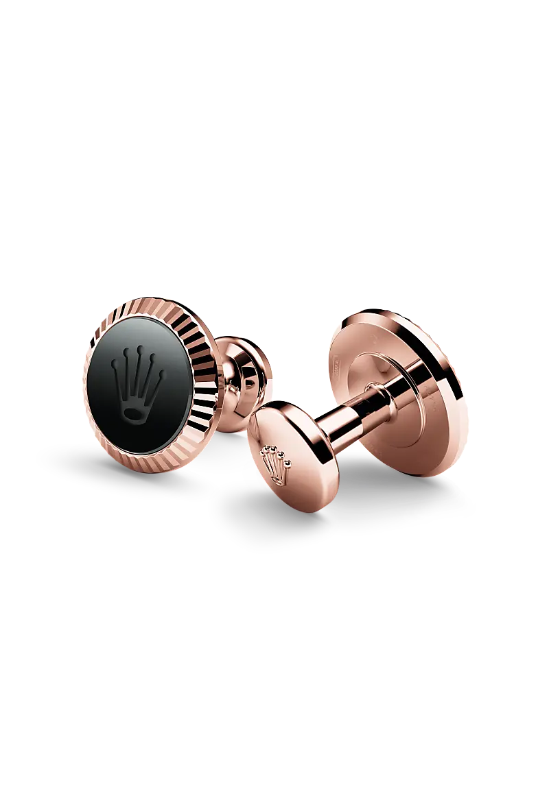 Rolex ‘Fluted’ cufflinks Everose gold and ceramic A1035 at Clarkson Jewelers