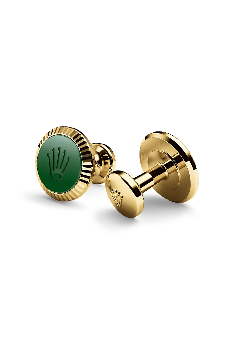 Rolex ‘Fluted’ cufflinks Yellow gold and ceramic A1038 at Clarkson Jewelers